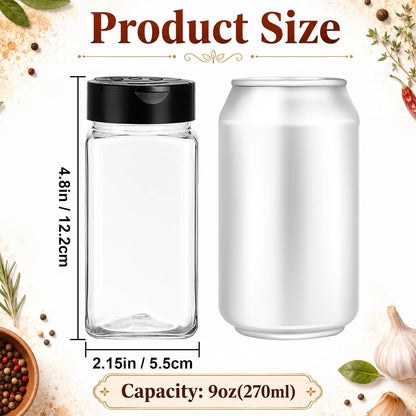16 Pack 9 oz Plastic Spice Jars with Black Cap, Plastic Spice Bottles Empty Seasoning Containers for Storing Spice, Herbs and Powders