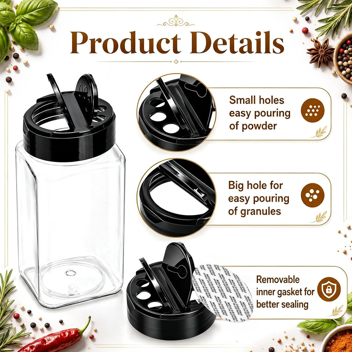 16 Pack 9 oz Plastic Spice Jars with Black Cap, Plastic Spice Bottles Empty Seasoning Containers for Storing Spice, Herbs and Powders