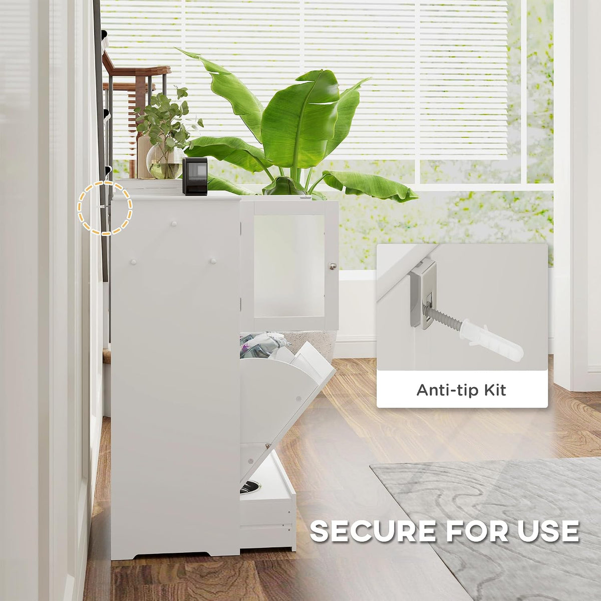 Dog Feeding Station, 2 Storage Cabinets, Elevated Dog Bowls, White