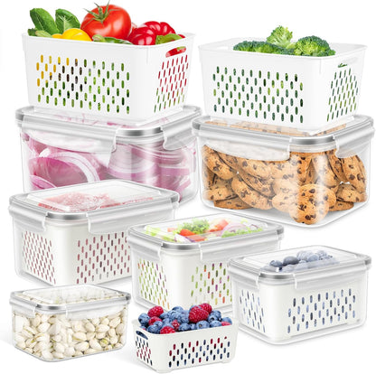 Fruit Storage Containers for Fridge, Produce Saver Vegetable Container with Drain Colanders - Refrigerator Organizer for Lettuce Berry Keepers