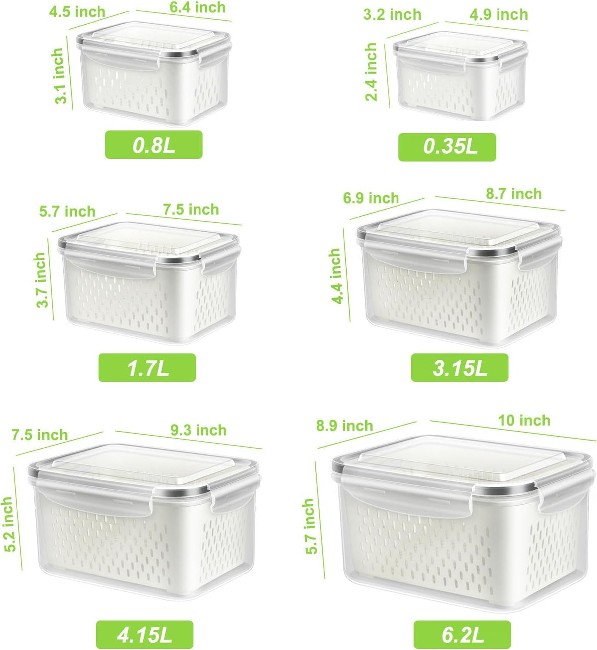 Fruit Storage Containers for Fridge, Produce Saver Vegetable Container with Drain Colanders - Refrigerator Organizer for Lettuce Berry Keepers