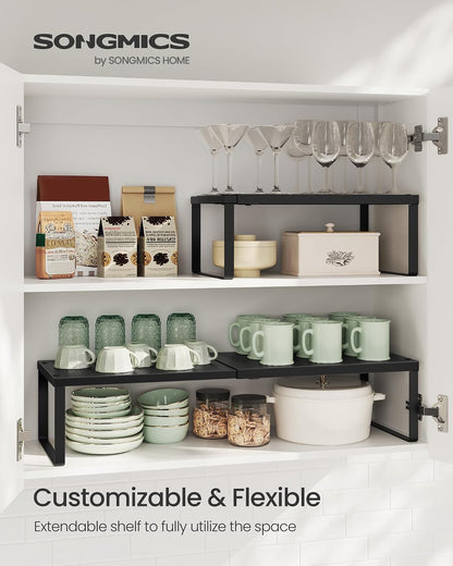 Spice Racks Expandable Kitchen Countertop Shelves, Metal | Set of 2 small cupboard organizers, space-saving tabletop shelves, Matte White, UKCS402W01