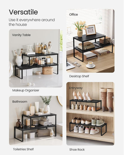 Spice Racks Expandable Kitchen Countertop Shelves, Metal | Set of 2 small cupboard organizers, space-saving tabletop shelves, Matte White, UKCS402W01