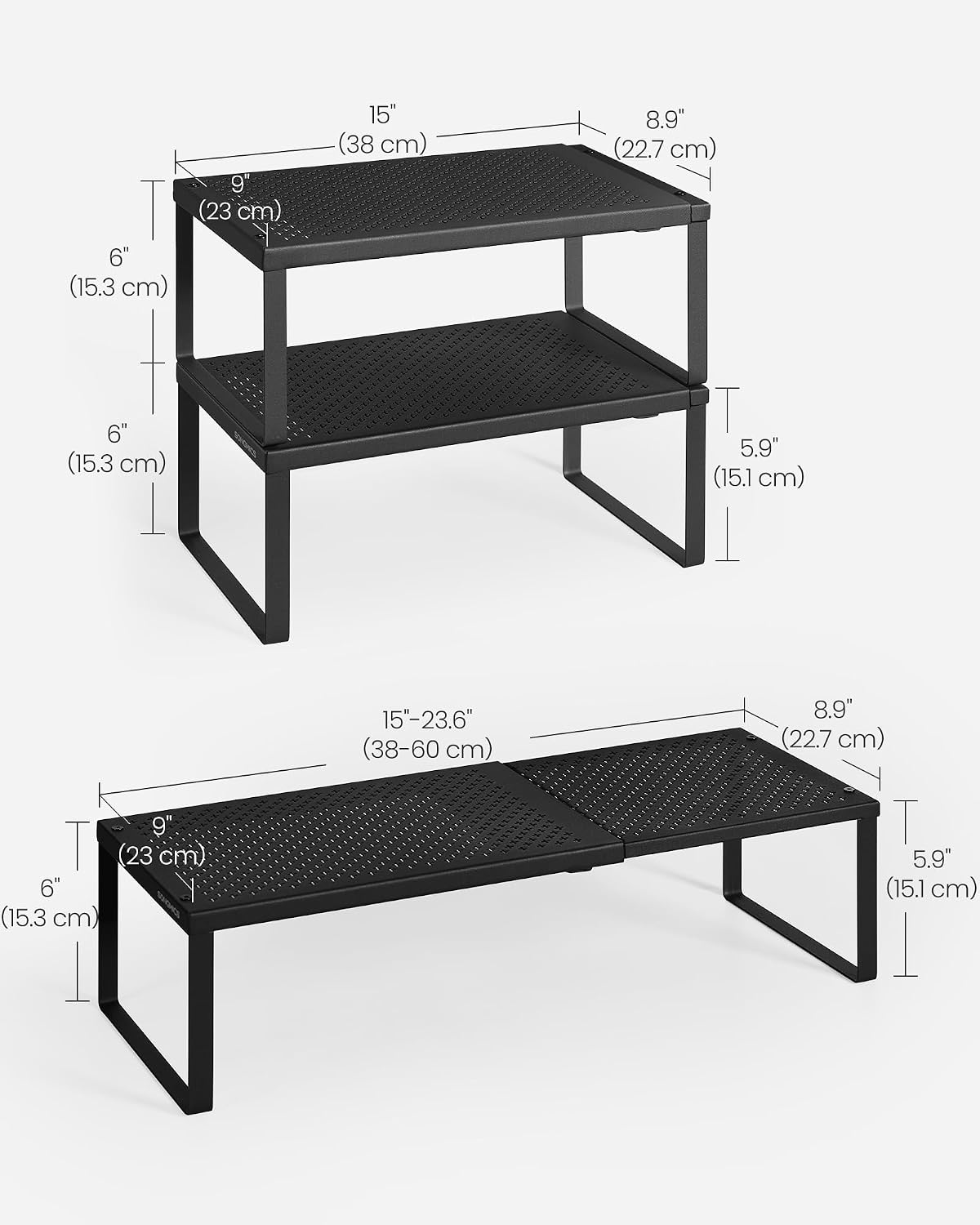 Spice Racks Expandable Kitchen Countertop Shelves, Metal | Set of 2 small cupboard organizers, space-saving tabletop shelves, Matte White, UKCS402W01