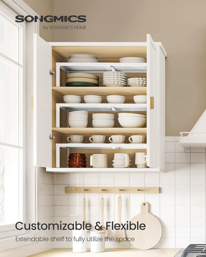 Spice Racks Expandable Kitchen Countertop Shelves, Metal | Set of 2 small cupboard organizers, space-saving tabletop shelves, Matte White, UKCS402W01