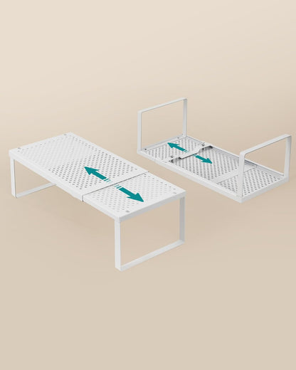 Spice Racks Expandable Kitchen Countertop Shelves, Metal | Set of 2 small cupboard organizers, space-saving tabletop shelves, Matte White, UKCS402W01