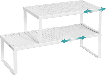 Spice Racks Expandable Kitchen Countertop Shelves, Metal | Set of 2 small cupboard organizers, space-saving tabletop shelves, Matte White, UKCS402W01
