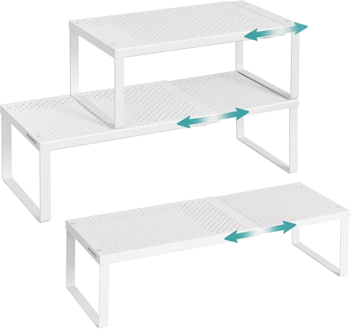 Spice Racks Expandable Kitchen Countertop Shelves, Metal | Set of 2 small cupboard organizers, space-saving tabletop shelves, Matte White, UKCS402W01