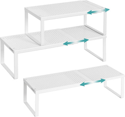 Spice Racks Expandable Kitchen Countertop Shelves, Metal | Set of 2 small cupboard organizers, space-saving tabletop shelves, Matte White, UKCS402W01