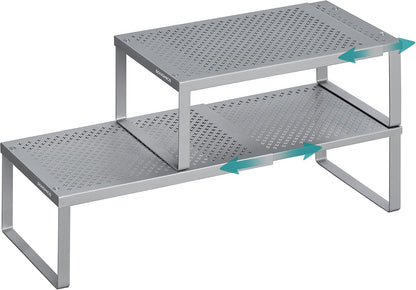 Spice Racks Expandable Kitchen Countertop Shelves, Metal | Set of 2 small cupboard organizers, space-saving tabletop shelves, Matte White, UKCS402W01