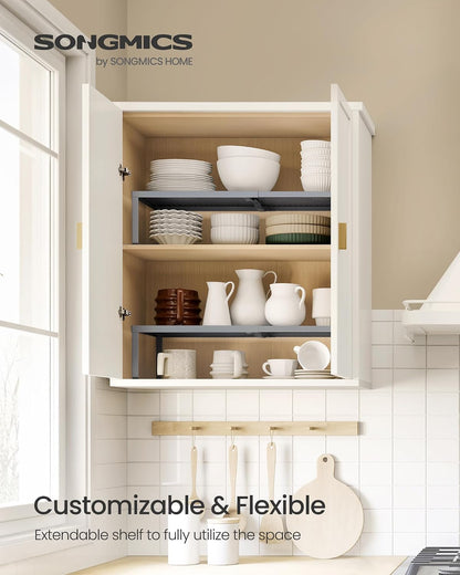 Spice Racks Expandable Kitchen Countertop Shelves, Metal | Set of 2 small cupboard organizers, space-saving tabletop shelves, Matte White, UKCS402W01