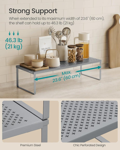 Spice Racks Expandable Kitchen Countertop Shelves, Metal | Set of 2 small cupboard organizers, space-saving tabletop shelves, Matte White, UKCS402W01
