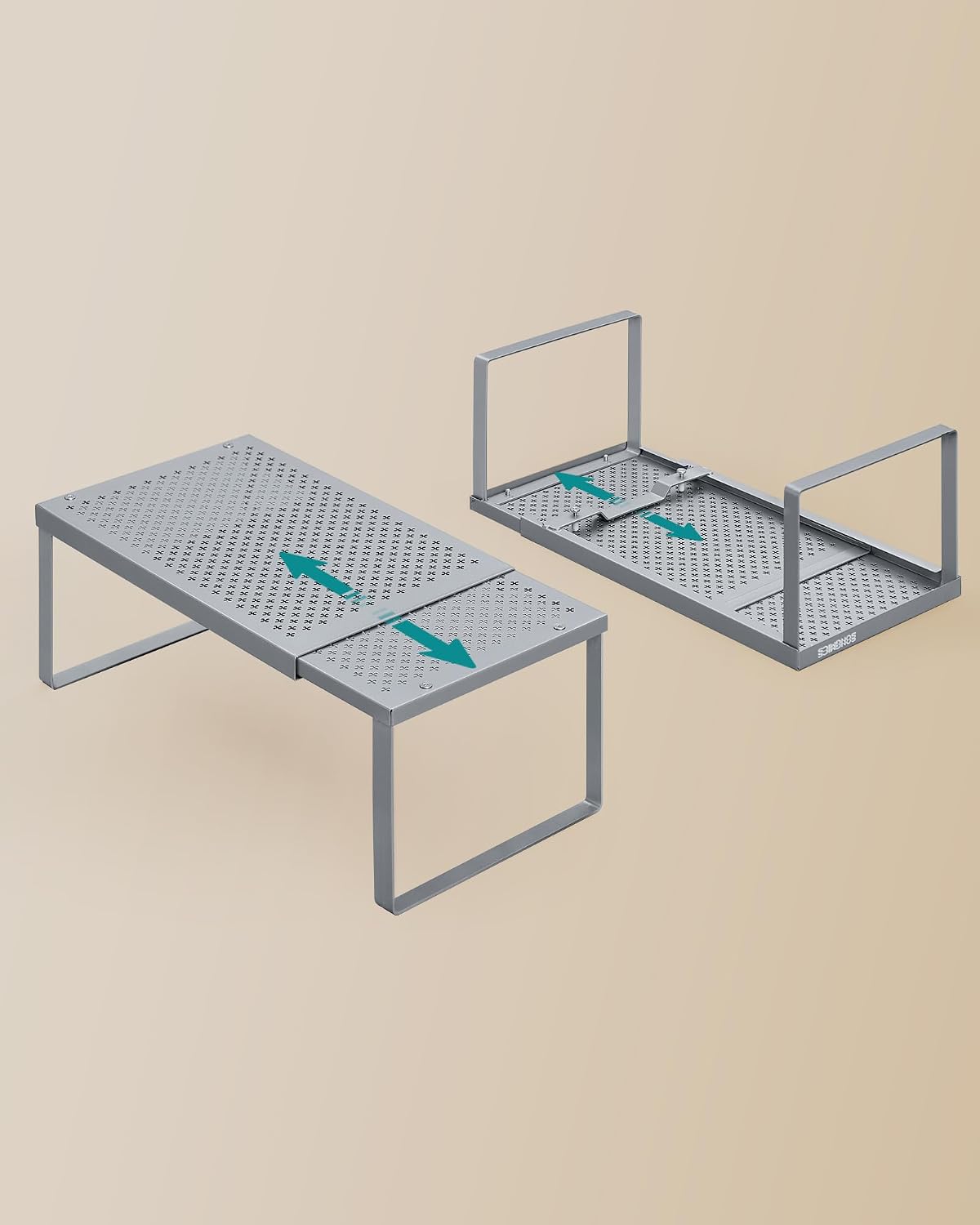 Spice Racks Expandable Kitchen Countertop Shelves, Metal | Set of 2 small cupboard organizers, space-saving tabletop shelves, Matte White, UKCS402W01