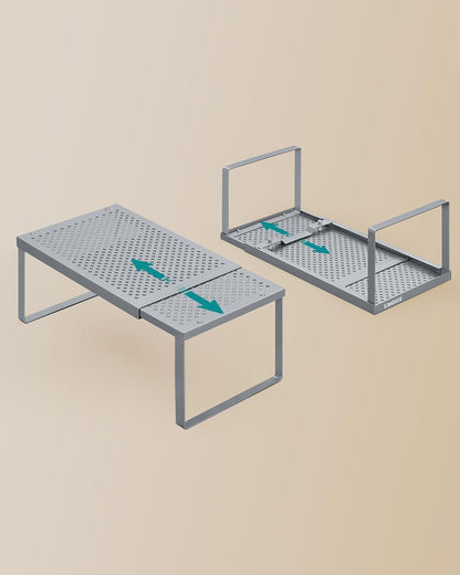 Spice Racks Expandable Kitchen Countertop Shelves, Metal | Set of 2 small cupboard organizers, space-saving tabletop shelves, Matte White, UKCS402W01