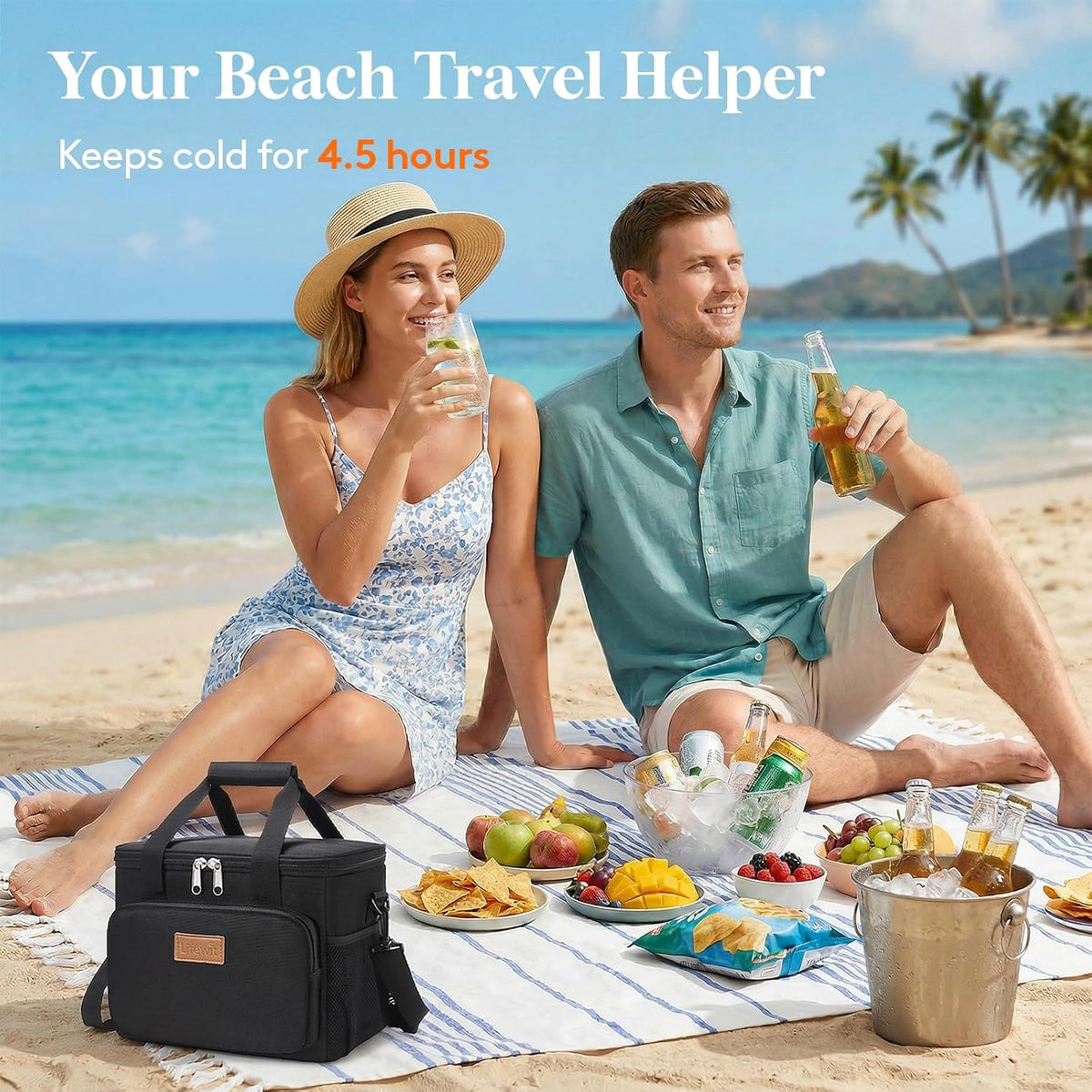 Medium Lunch Bag, Insulated Lunch Box, Soft Cooler Cooling Tote for Adult Men Women, Black 12-Can (9L)