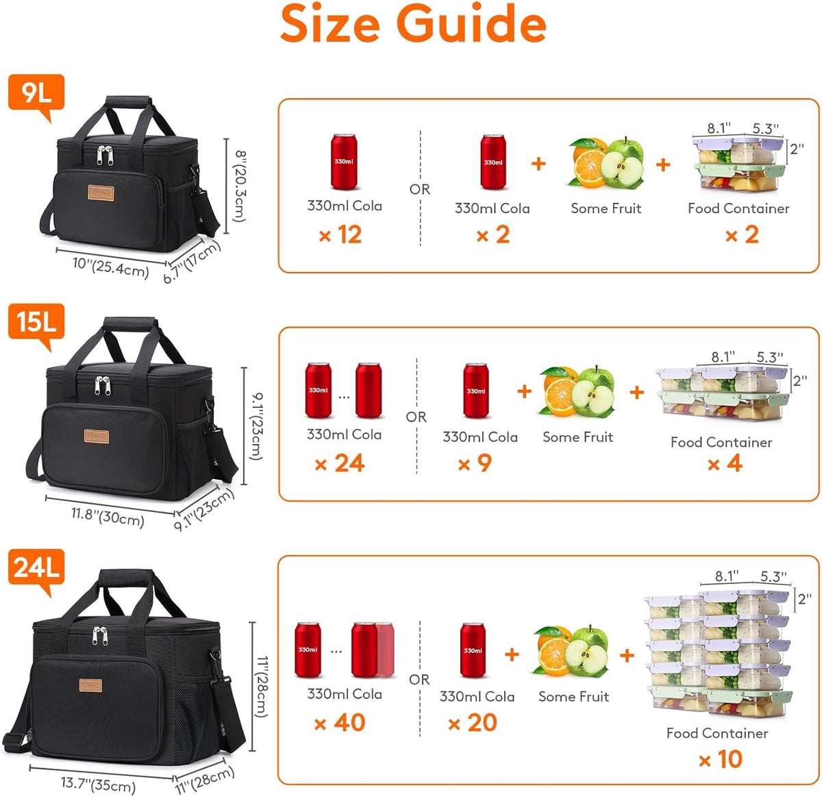 Medium Lunch Bag, Insulated Lunch Box, Soft Cooler Cooling Tote for Adult Men Women, Black 12-Can (9L)