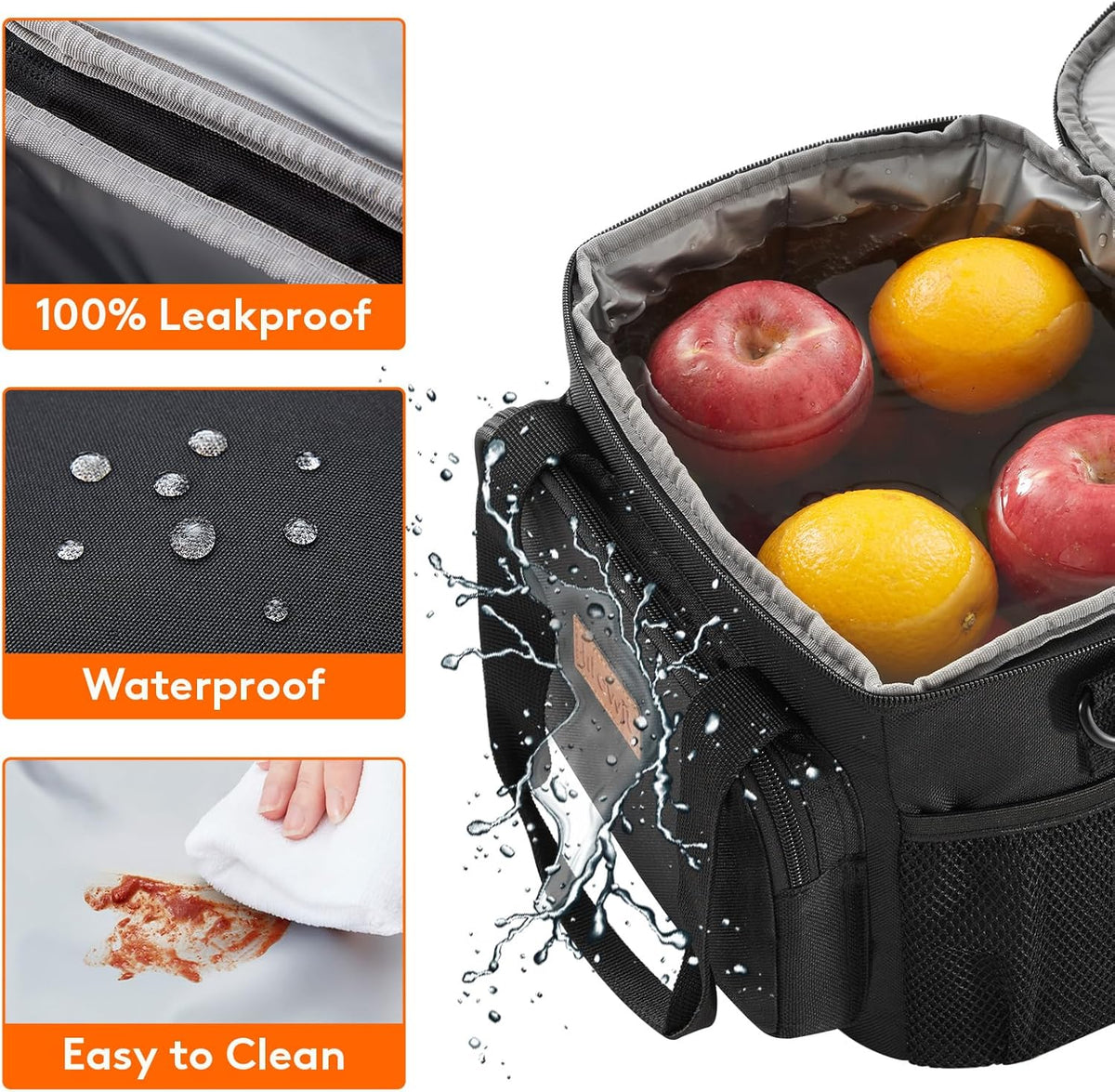Medium Lunch Bag, Insulated Lunch Box, Soft Cooler Cooling Tote for Adult Men Women, Black 12-Can (9L)