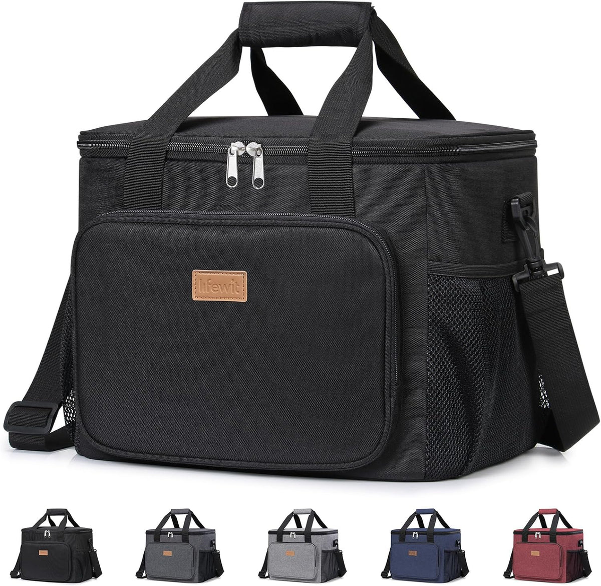 Medium Lunch Bag, Insulated Lunch Box, Soft Cooler Cooling Tote for Adult Men Women, Black 12-Can (9L)