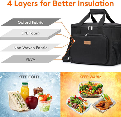 Medium Lunch Bag, Insulated Lunch Box, Soft Cooler Cooling Tote for Adult Men Women, Black 12-Can (9L)