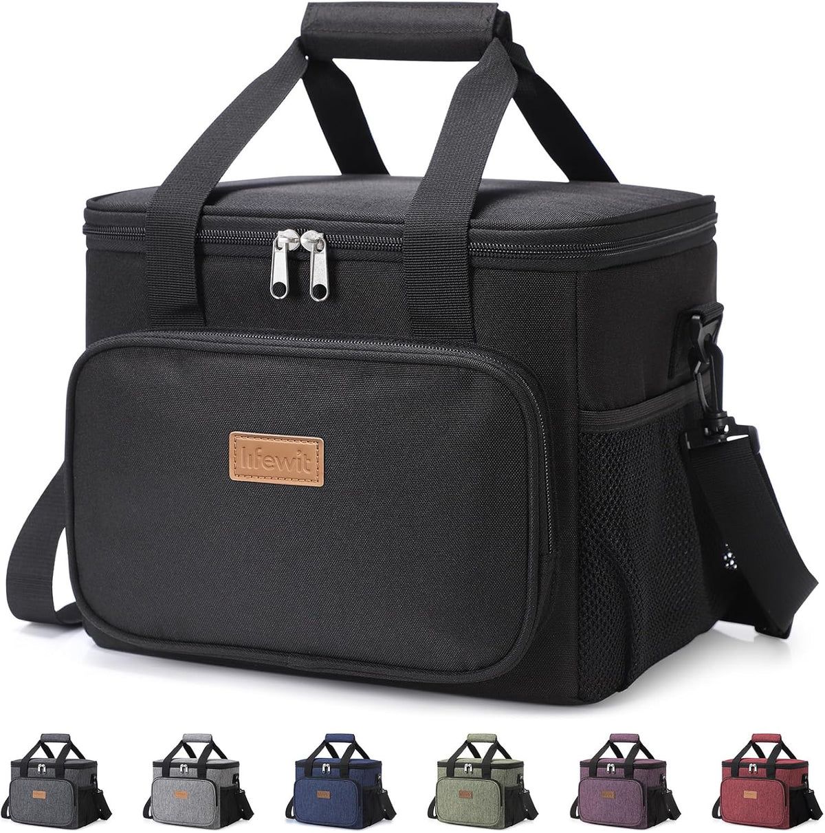 Medium Lunch Bag, Insulated Lunch Box, Soft Cooler Cooling Tote for Adult Men Women, Black 12-Can (9L)