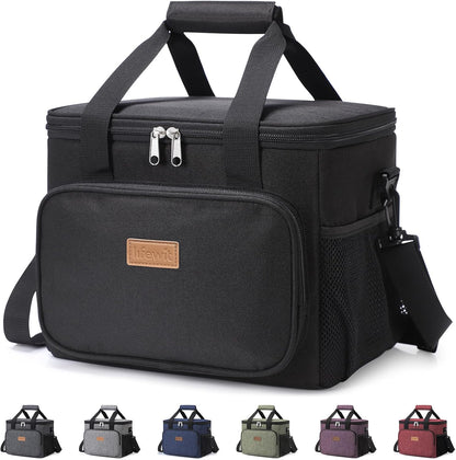Medium Lunch Bag, Insulated Lunch Box, Soft Cooler Cooling Tote for Adult Men Women, Black 12-Can (9L)