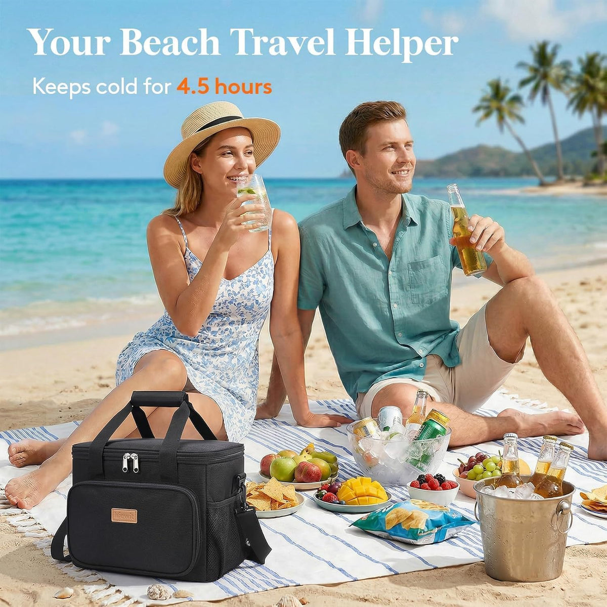 Medium Lunch Bag, Insulated Lunch Box, Soft Cooler Cooling Tote for Adult Men Women, Black 12-Can (9L)