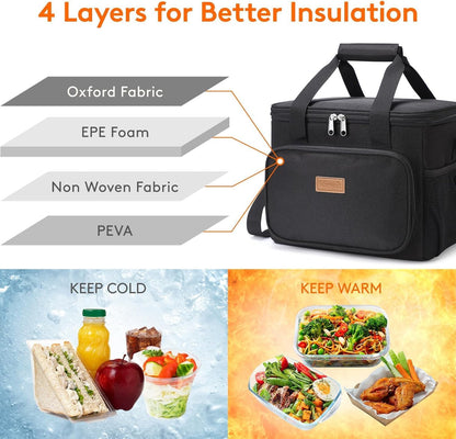 Medium Lunch Bag, Insulated Lunch Box, Soft Cooler Cooling Tote for Adult Men Women, Black 12-Can (9L)