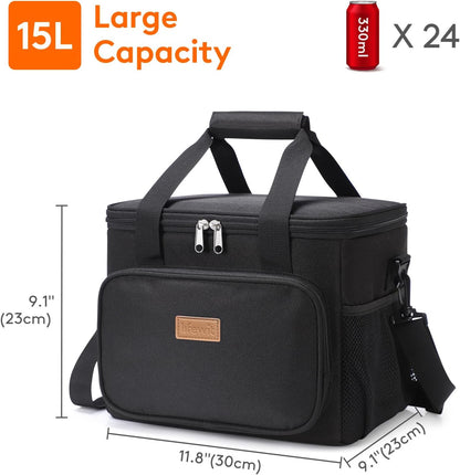 Medium Lunch Bag, Insulated Lunch Box, Soft Cooler Cooling Tote for Adult Men Women, Black 12-Can (9L)