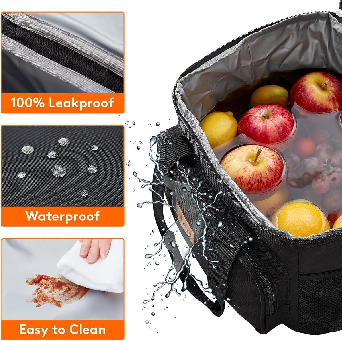 Medium Lunch Bag, Insulated Lunch Box, Soft Cooler Cooling Tote for Adult Men Women, Black 12-Can (9L)