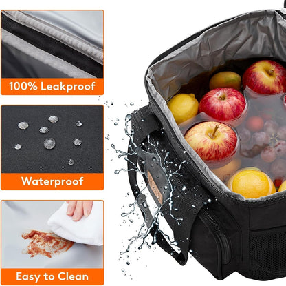 Medium Lunch Bag, Insulated Lunch Box, Soft Cooler Cooling Tote for Adult Men Women, Black 12-Can (9L)