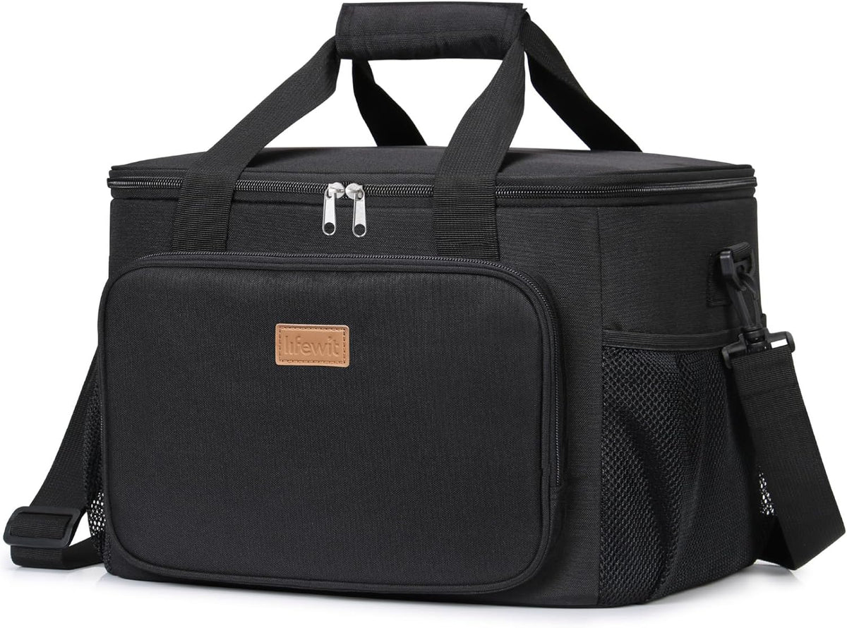 Medium Lunch Bag, Insulated Lunch Box, Soft Cooler Cooling Tote for Adult Men Women, Black 12-Can (9L)