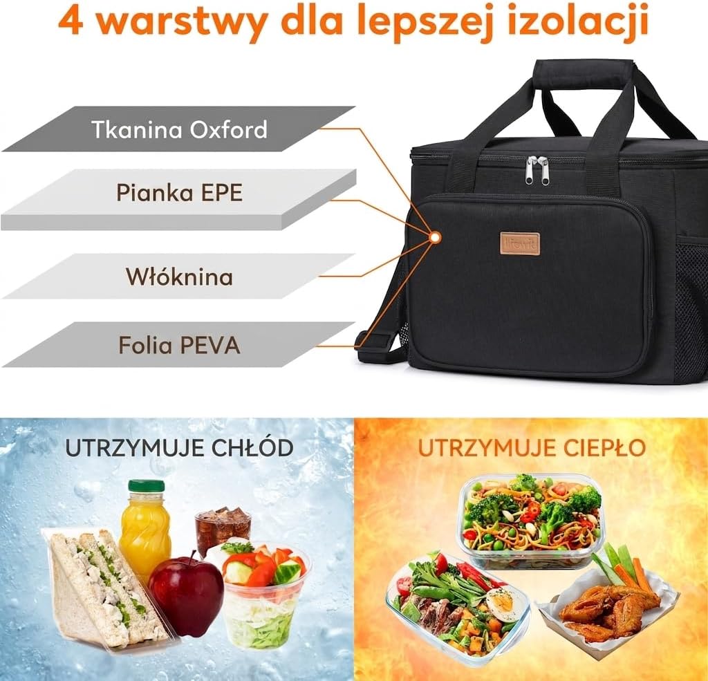 Medium Lunch Bag, Insulated Lunch Box, Soft Cooler Cooling Tote for Adult Men Women, Black 12-Can (9L)