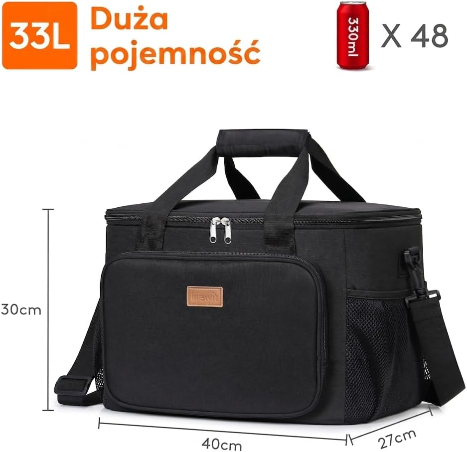 Medium Lunch Bag, Insulated Lunch Box, Soft Cooler Cooling Tote for Adult Men Women, Black 12-Can (9L)