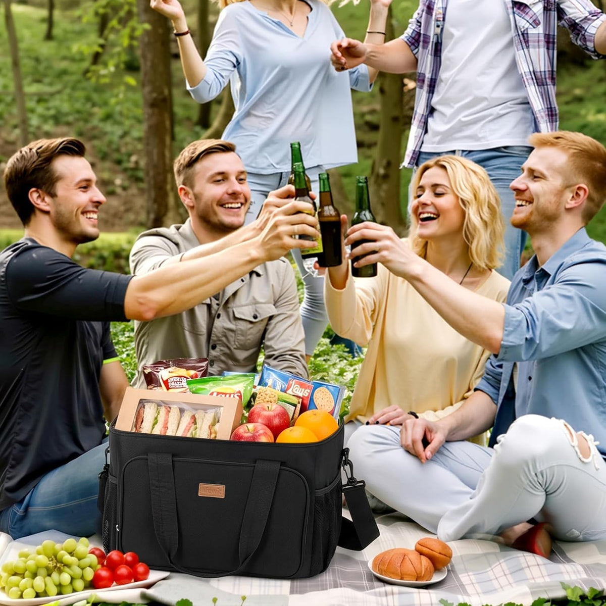 Medium Lunch Bag, Insulated Lunch Box, Soft Cooler Cooling Tote for Adult Men Women, Black 12-Can (9L)