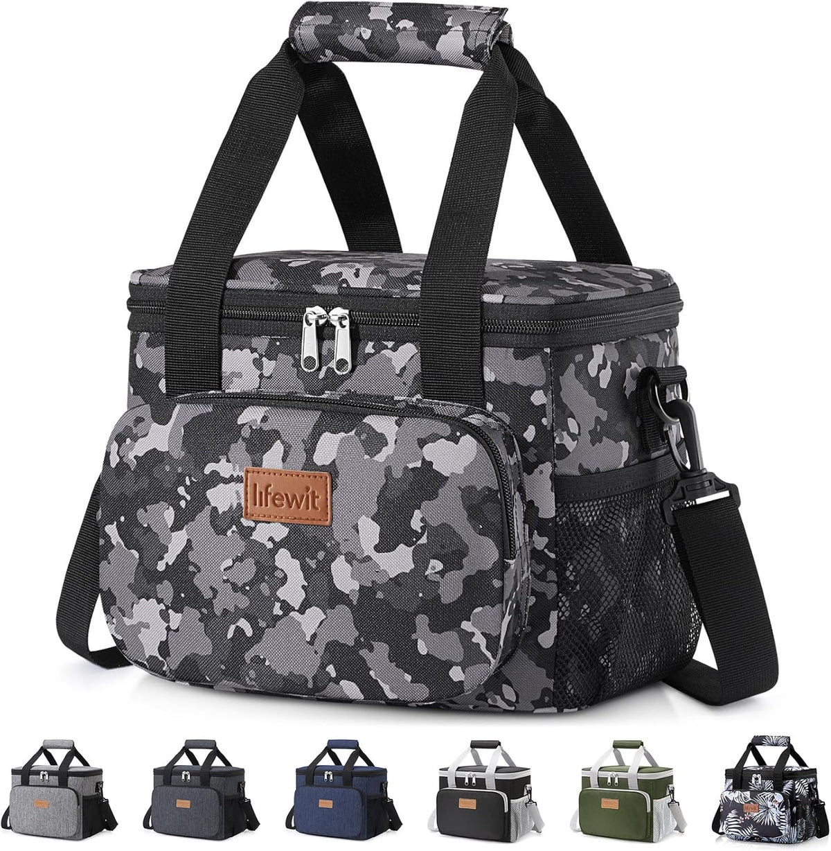 Medium Lunch Bag, Insulated Lunch Box, Soft Cooler Cooling Tote for Adult Men Women, Black 12-Can (9L)