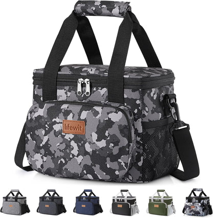 Medium Lunch Bag, Insulated Lunch Box, Soft Cooler Cooling Tote for Adult Men Women, Black 12-Can (9L)