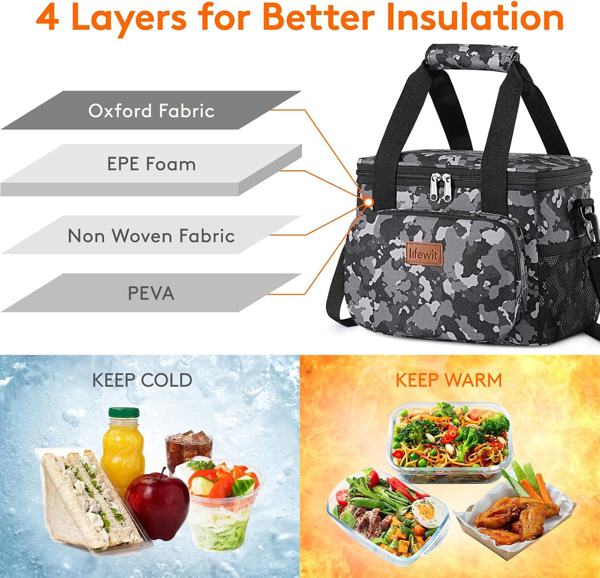 Medium Lunch Bag, Insulated Lunch Box, Soft Cooler Cooling Tote for Adult Men Women, Black 12-Can (9L)