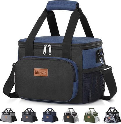 Medium Lunch Bag, Insulated Lunch Box, Soft Cooler Cooling Tote for Adult Men Women, Black 12-Can (9L)