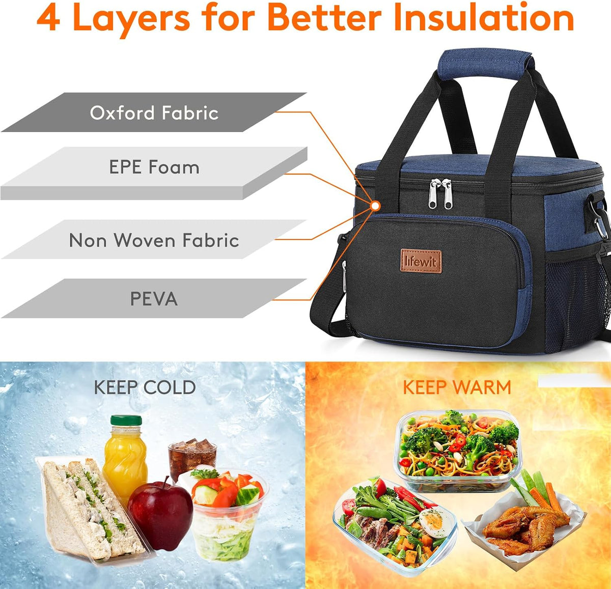 Medium Lunch Bag, Insulated Lunch Box, Soft Cooler Cooling Tote for Adult Men Women, Black 12-Can (9L)