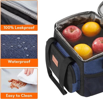 Medium Lunch Bag, Insulated Lunch Box, Soft Cooler Cooling Tote for Adult Men Women, Black 12-Can (9L)