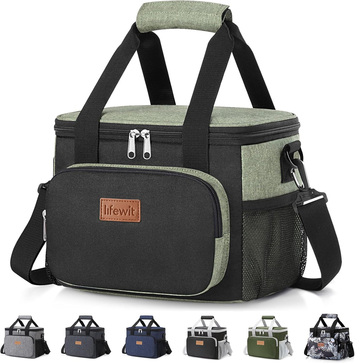 Medium Lunch Bag, Insulated Lunch Box, Soft Cooler Cooling Tote for Adult Men Women, Black 12-Can (9L)