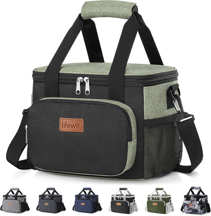 Medium Lunch Bag, Insulated Lunch Box, Soft Cooler Cooling Tote for Adult Men Women, Black 12-Can (9L)
