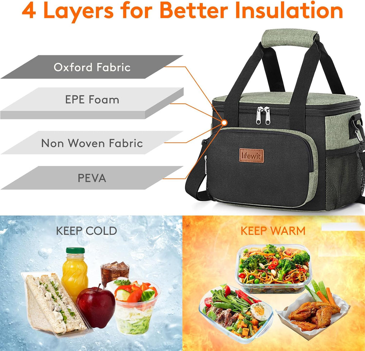 Medium Lunch Bag, Insulated Lunch Box, Soft Cooler Cooling Tote for Adult Men Women, Black 12-Can (9L)