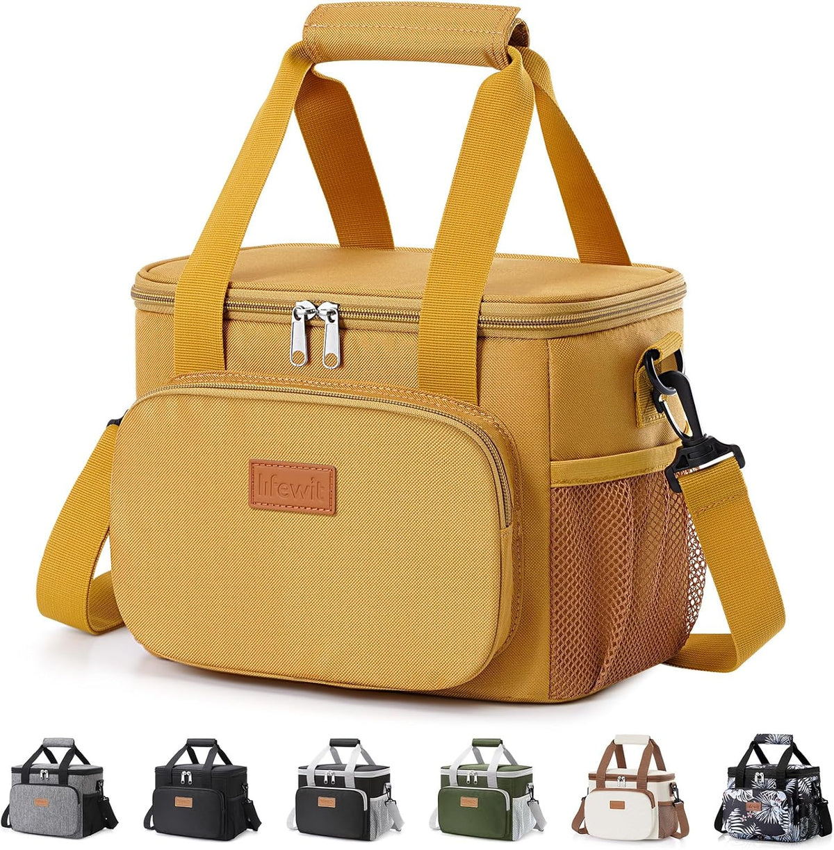 Medium Lunch Bag, Insulated Lunch Box, Soft Cooler Cooling Tote for Adult Men Women, Black 12-Can (9L)