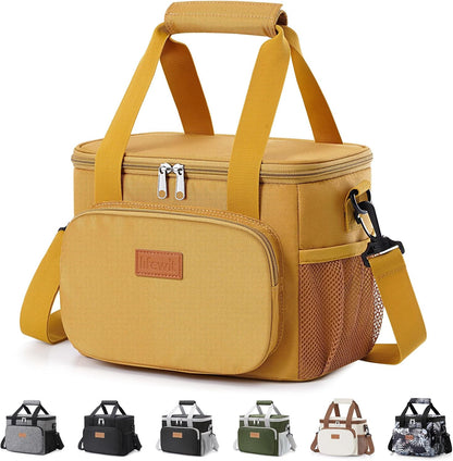 Medium Lunch Bag, Insulated Lunch Box, Soft Cooler Cooling Tote for Adult Men Women, Black 12-Can (9L)