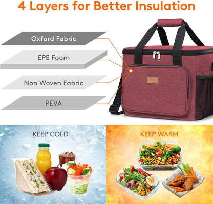 Medium Lunch Bag, Insulated Lunch Box, Soft Cooler Cooling Tote for Adult Men Women, Black 12-Can (9L)