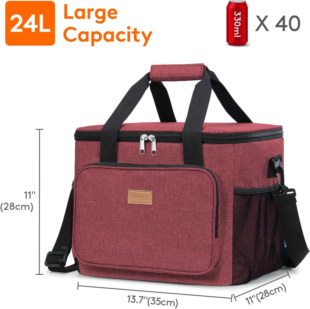 Medium Lunch Bag, Insulated Lunch Box, Soft Cooler Cooling Tote for Adult Men Women, Black 12-Can (9L)