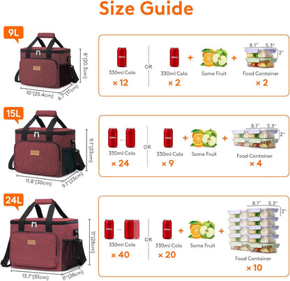 Medium Lunch Bag, Insulated Lunch Box, Soft Cooler Cooling Tote for Adult Men Women, Black 12-Can (9L)
