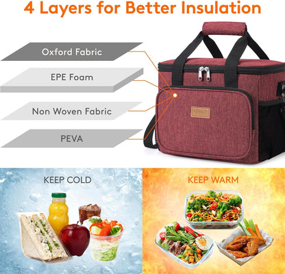 Medium Lunch Bag, Insulated Lunch Box, Soft Cooler Cooling Tote for Adult Men Women, Black 12-Can (9L)