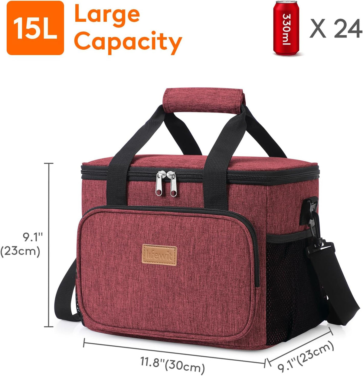 Medium Lunch Bag, Insulated Lunch Box, Soft Cooler Cooling Tote for Adult Men Women, Black 12-Can (9L)